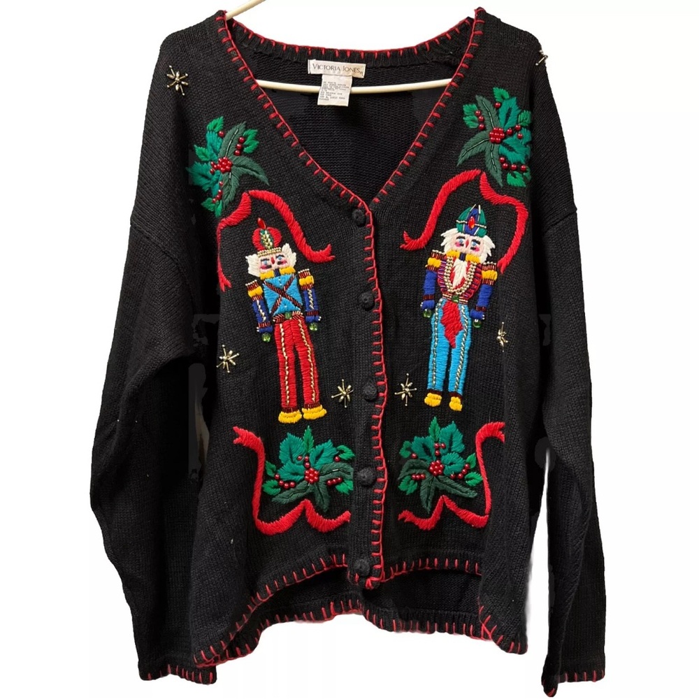 Victoria Jones Women’s L Nutcracker Christmas Cardigan Vintage Embroidered